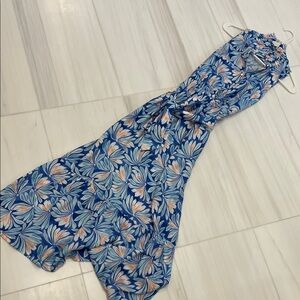 J. McLaughlin Blue Floral Sleeveless Maxi Dress with Tie Waist